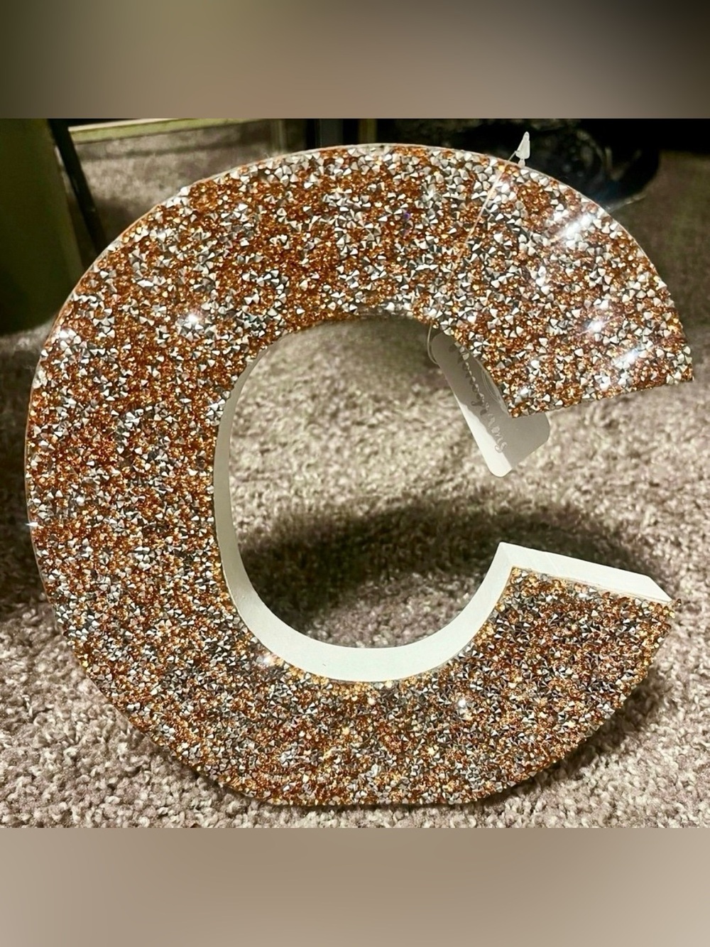 New Rose Gold Pink Silver Sparkly Beaded Wooden Letter ‘C’ Monogram Home Decor